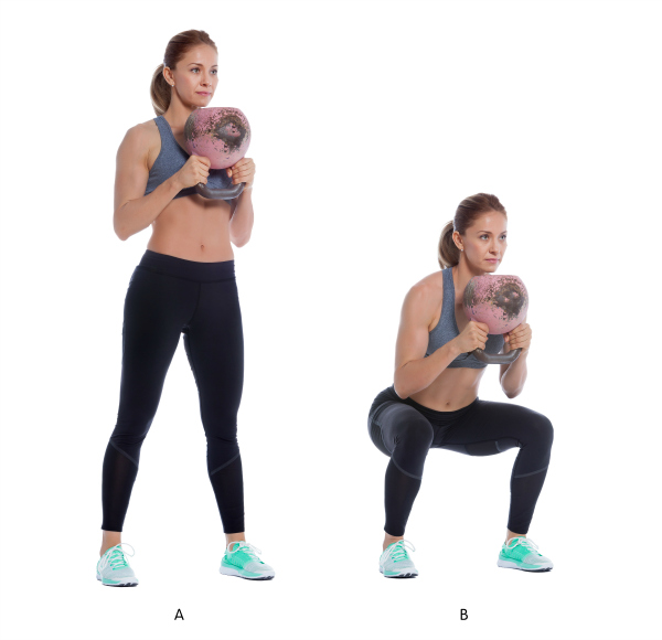 fitness woman doing kettlebell goblet squats