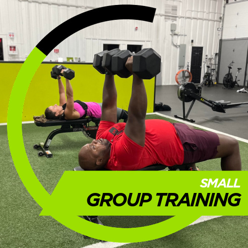 HIITCore Fitness Small Group Training Man and Woman Doing Dumbbell Bench Press